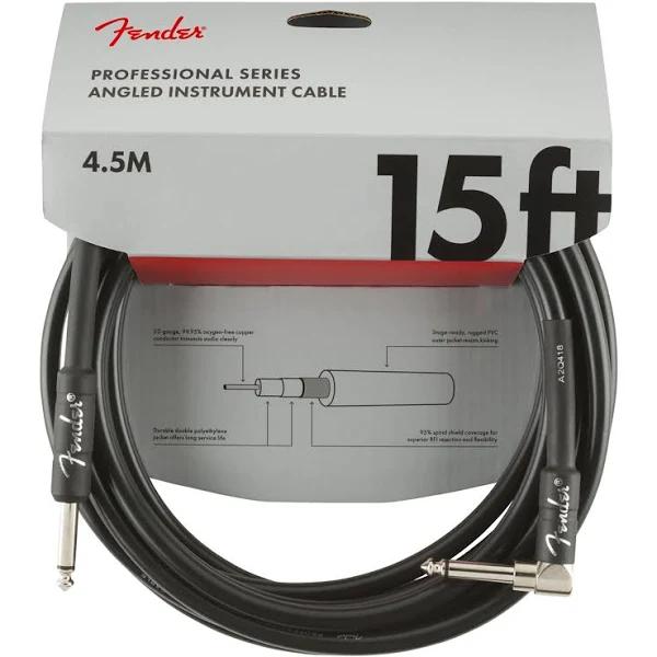 Fender Professional Series Instrument Cables, Straight/Angle, 15' Black