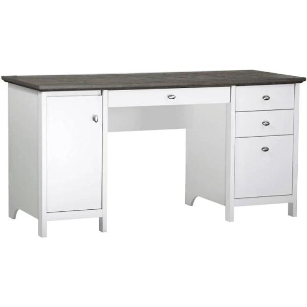 Maestro Furniture Beanca Study Writing Office Desk w/ Drawers Storage - Grey Oak & White