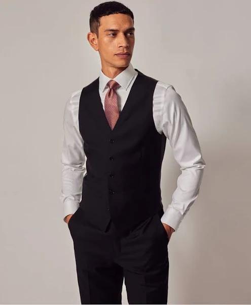 Hawes & Curtis Men's Twill Slim Fit Waistcoat in Black