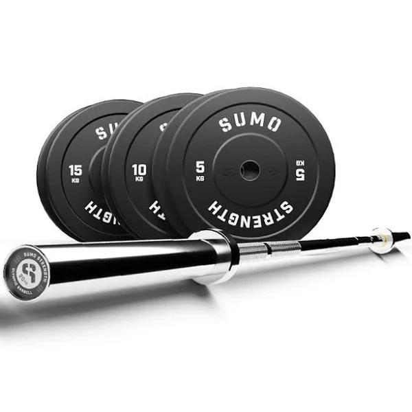 Black Bumper Plate & Bar Sets 60kg (2 x 5kg / 10kg / 15kg) / 20kg Chrome Olympic Barbell