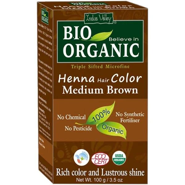 Indus Valley Bio Organic Natural Henna Hair Color Medium Brown 100gm| 100% Gray Hair Coverage and Long Lasting Hair Dye | Vegan and Cruelty-Free