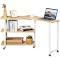 Giantex Mobile L-shaped Side Table 360° Rotating Corner Desk w/2-Tier Storage Shelf Wood Laptop Table Home Office Walnut