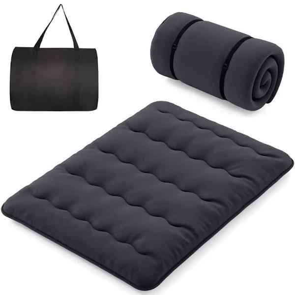 Costway Japanese Roll Up Floor Mattress with Washable Cover and Carry Bag-Black-Queen