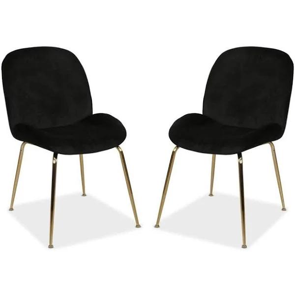 Set of 2 Casa Velvet Fabric Dining Chair - Gold Legs - Black