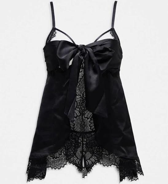 Ann Summers Unwrap Me Babydoll Set with Ouvert Lingerie Thong in Black