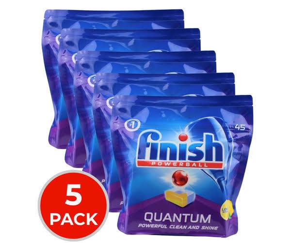 5 x Finish Powerball Quantum Dishwashing Tablets Lemon Sparkle PK45 (225 Tablets)