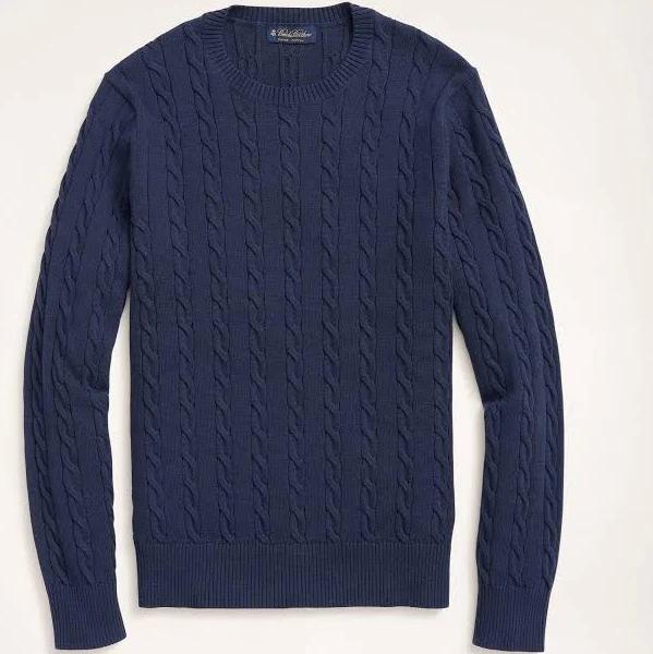 Brooks Brothers Supima Cotton Cable Crewneck Sweater Navy -W0L