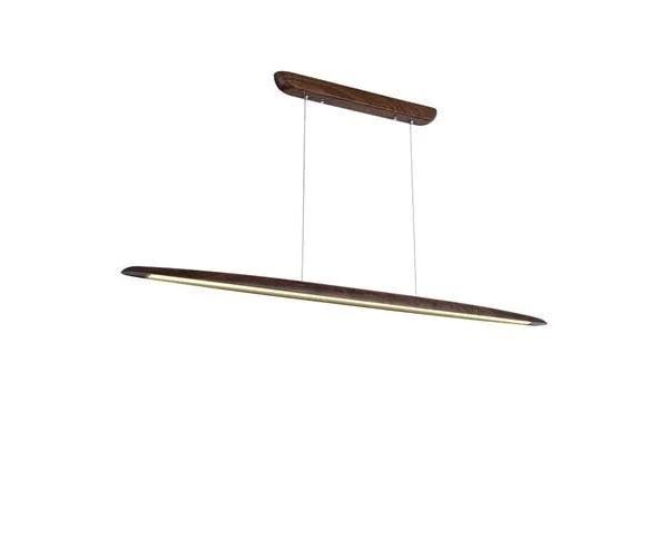 Krear Wooden Pendant Light Flat Led Strips Linear Lighting Dark Walnut 150cm