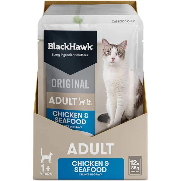 Black Hawk Wet Cat Food Adult Chicken And Seafood in Gravy Pouches