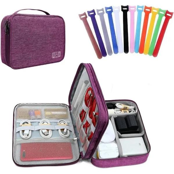 Packing Cubes for Travel Electronics Devices Organizer, with 12 Pcs Ties,Versatile Electronic Accessories Carrying Case for Toothbrushes,Charging