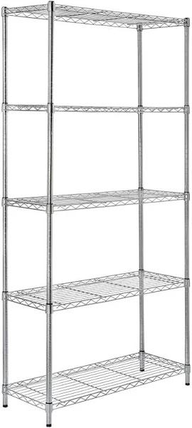 Amazon Basics 5-Shelf Adjustable, Heavy Duty Storage Shelving Unit (350 lbs Loading Capacity Per Shelf), Steel Organizer Wire Rack, Chrome (36L x