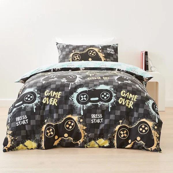 Kmart Game Reversible Cotton Rich Quilt Cover Set - Single Bed