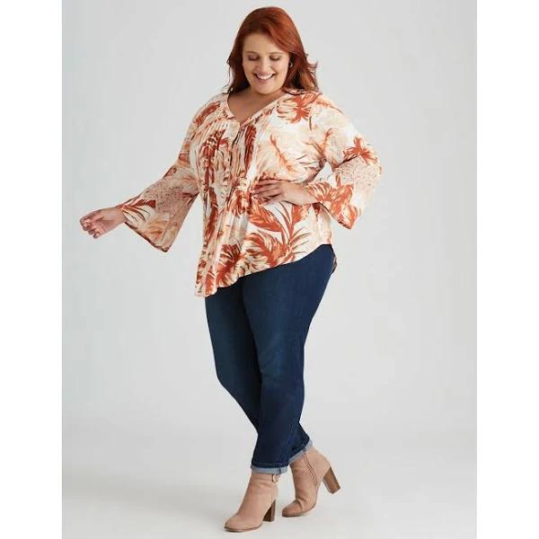 Beme - Plus Size - Womens Tops - 3/4 Sleeve Lace Insert Pintuck Blouse