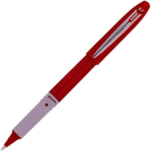 Uniball Grip Rollerball Pens, 0.7mm Fine, Red, 12/Box