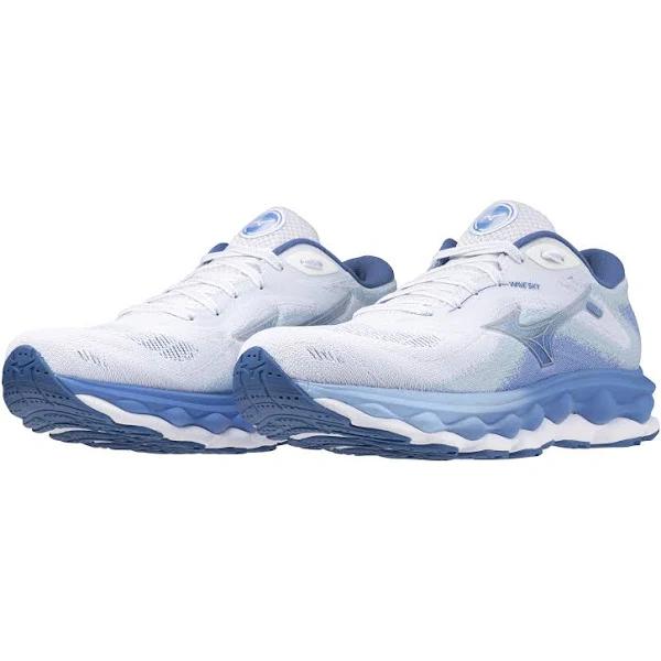 Mizuno Wave Sky 7 Womens, 7.5 / White/Nickel/Marina 74