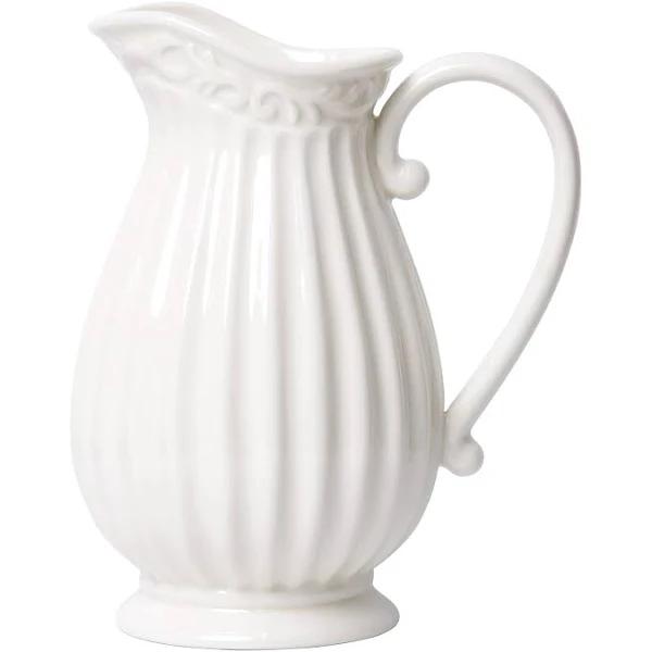 10 Tall White Ceramic French Country Pitcher Vase - Ideal for Fresh Bouquets, Floral Arrangement or Everyday Home Decorative Vase | Decor