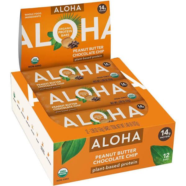 Aloha Organic Protein Bar - Plant Based Peanut Butter Chocolate Chip 12 Bars