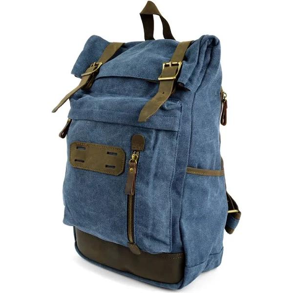 Rugged Vintage-Style Blue Canvas & Leather Backpack - for Men - Convey