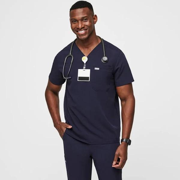 FIGS Mens Navy Leon - Three-Pocket Scrub Top