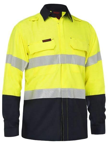 Bisley Apex 160 Taped Hi Vis FR Ripstop Vented Shirt - BS8338T Yellow/Navy / 5XL