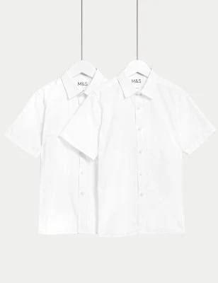 M&S 2PK Boys' Skinny Fit Stretch School Shirts (2-18 yrs) - White - 6-7 Years