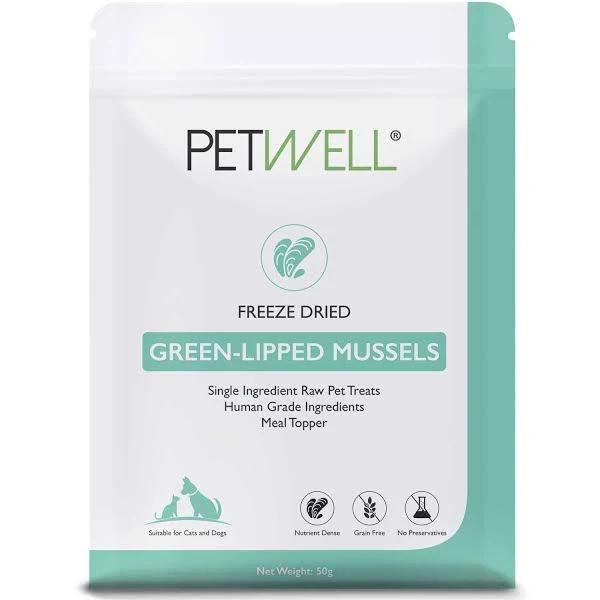 PetWell Freeze Dried New Zealand Green Lipped Mussels Treats For Dogs and Cats 50g