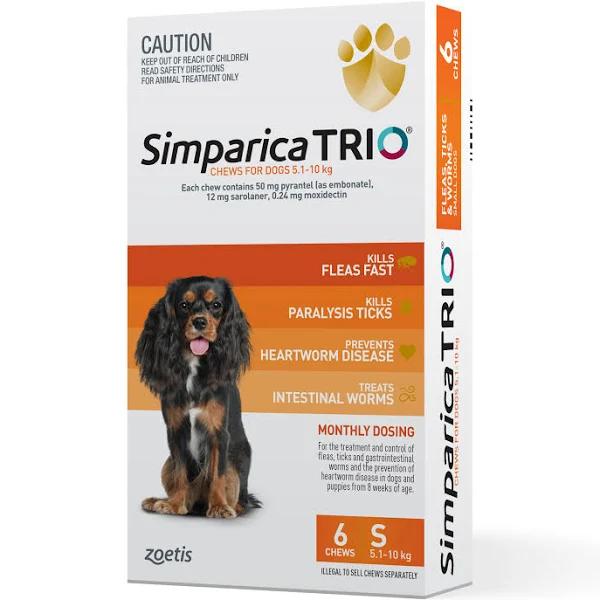 Simparica Trio Orange 5.1-10kg Small Dogs (6 Pack)