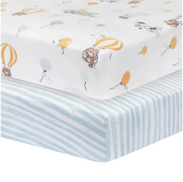 Living Textiles Cot Fitted Sheets, 2 Pack (up Up & Away/Stripes)