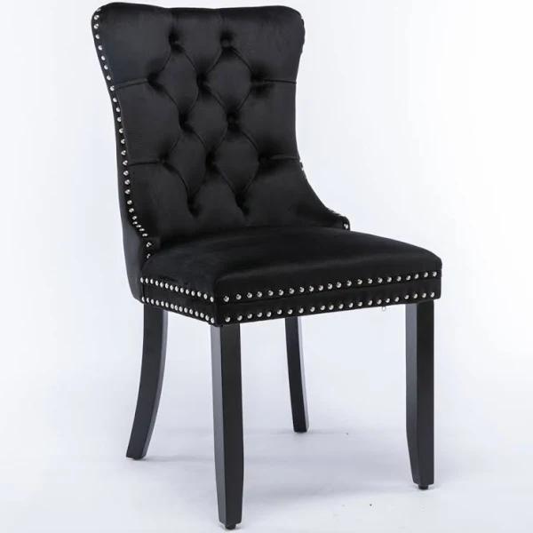 AADEN 2x Velvet Dining Chairs-Black