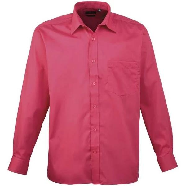 Premier Mens Long Sleeve Formal Plain Work Poplin Shirt Hot Pink 17