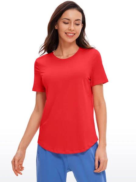 CRZ Yoga Women's Yoga Loose Fit Pima Cotton Short Sleeves Deep Red / XL