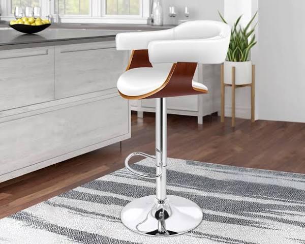 ALFORDSON 1x Bar Stool Joan Kitchen Swivel Chair Wooden Leather Gas Lift White