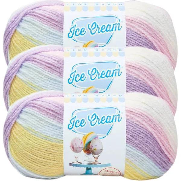 (3 Pack) Lion Brand Yarn Ice Cream Baby Yarn, Cotton Candy