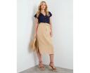 Rockmans Midi Length Button Curved Hem Belted Skirt - Size 16 - Womens - Latte