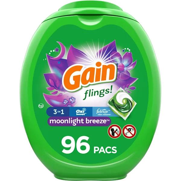 Gain flings! Laundry Detergent Soap Pods High Efficiency (HE) Moonlight Breeze Scent 96 Count