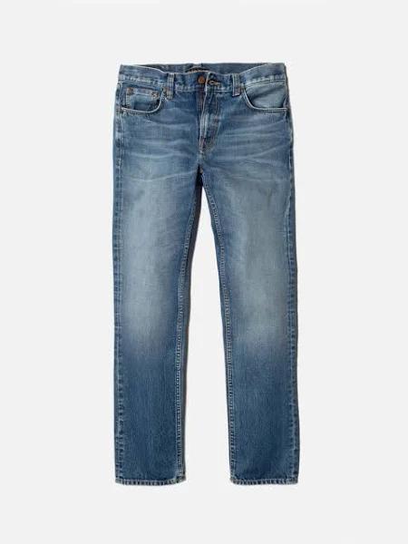 Nudie Jeans Gritty Jackson Blue Traces Mid Waist Regular Straight Fit Men's Organic Jeans W38/L34 Sustainable Denim