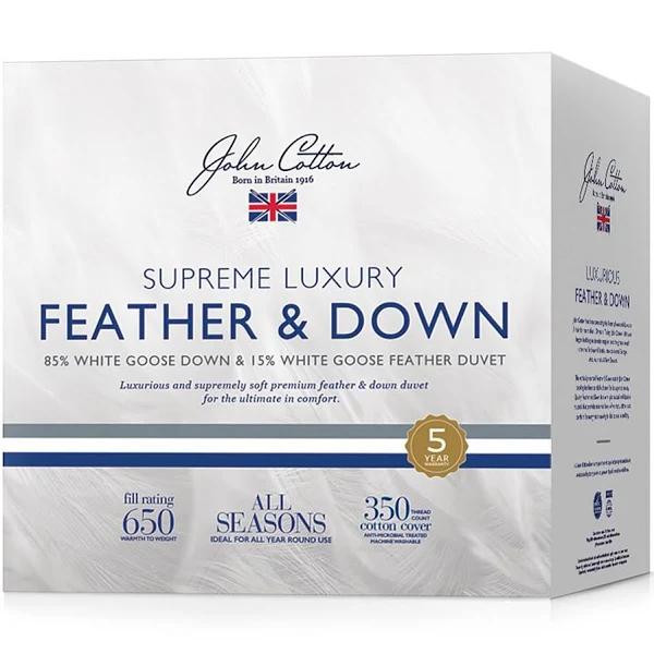 John Cotton 85/15 White Goose Feather & Down Quilt - All Seasons Super King