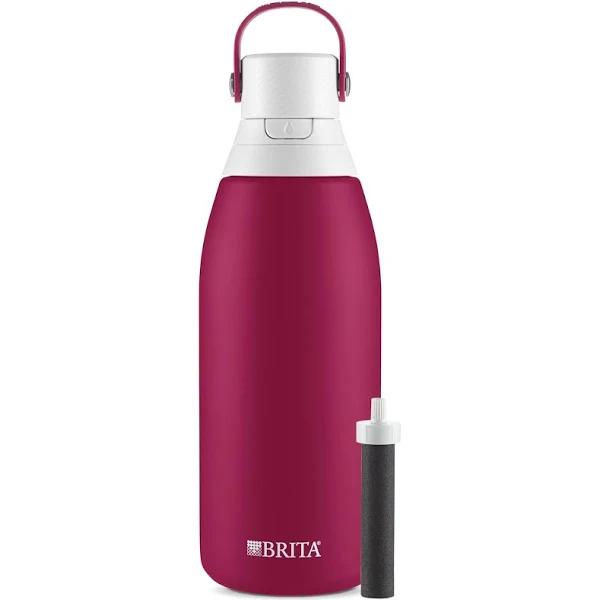 Brita Insulated Filtered Water Bottle with Straw, Reusable, Stainless Steel Metal, Ruby, 32 Ounce