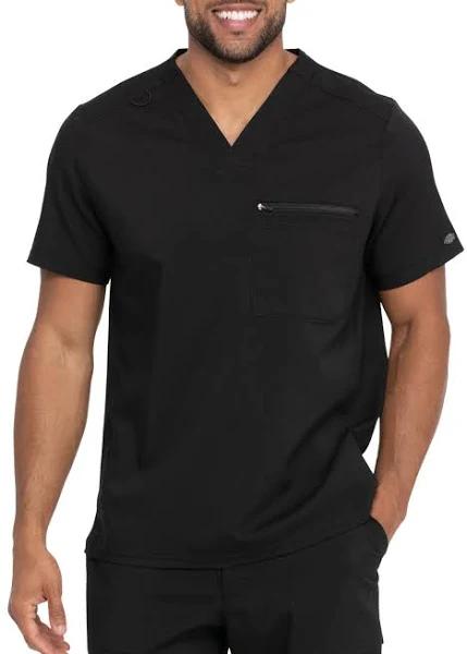 Dickies Balance Men's V-Neck Rib Knit Panel Scrub Top - S - Black