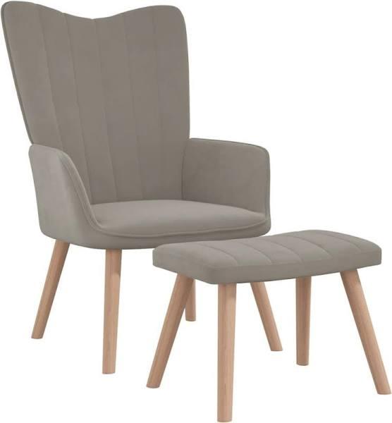 vidaXL Relaxing Chair With A Stool Light Grey Velvet