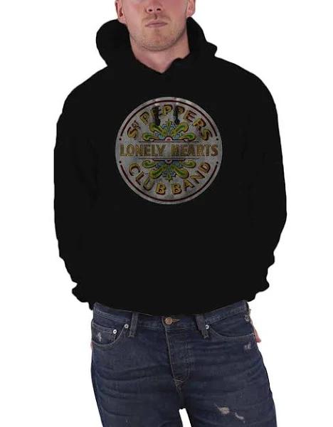 The Beatles Hoodie Sgt Pepper Vintage Logo New Official Mens Black Pullover XL