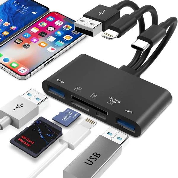 [Apple MFi Certified]5-in-1 Memory Card Reader, USB OTG Adapter & SD Card Reader for iPhone/iPad, USB C and USB A Devices with Micro SD & SD Card