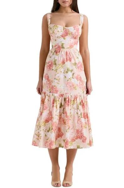 House of CB Elia Cotton Midi Sundress in Pink Peony Print Multi XL