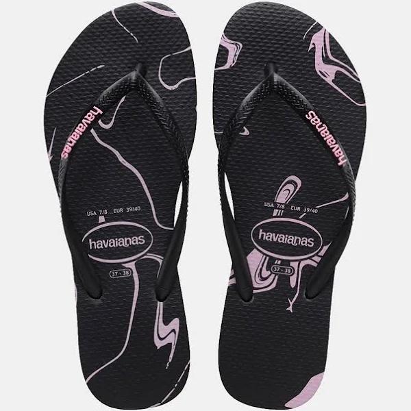 Havaianas - Women's Black All Thongs - Slim Marble Sandals - Women's - Size 41/42 at The Iconic