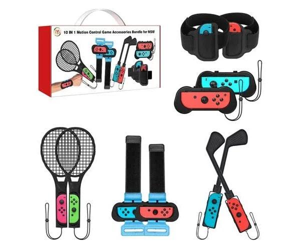 2023 Switch Sports Accessories Bundle - 10 in 1 Family Accessories Kit For Nintendo Switch & Oled Games : Joycon Grip For Mario Golf Super Rush,Wrist