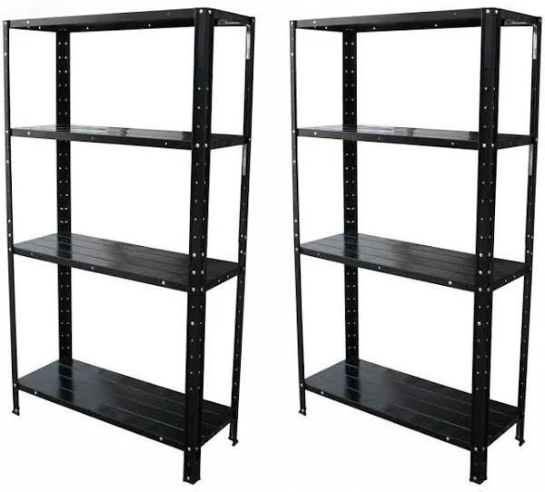 2x 4 Shelf Metal Garage Storage Unit Black Steel 60kg Shelving Book