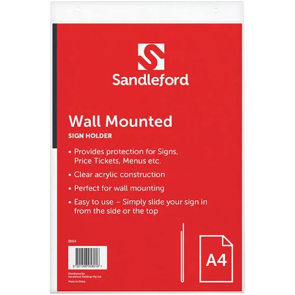 Sandleford A4 Wall-mounted Sign Holder Clear Portrait 21.3cm x 4cm x 32.3cm - Earn Everyday Rewards, AfterPay Available