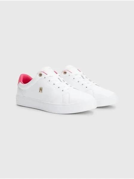 Tommy Hilfiger Elevated Essential Court Sneaker in White/Bright Cerise White 38