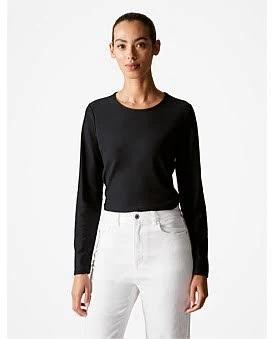 Trenery Cotton Ottoman Long Sleeve T-Shirt in Black, Size L