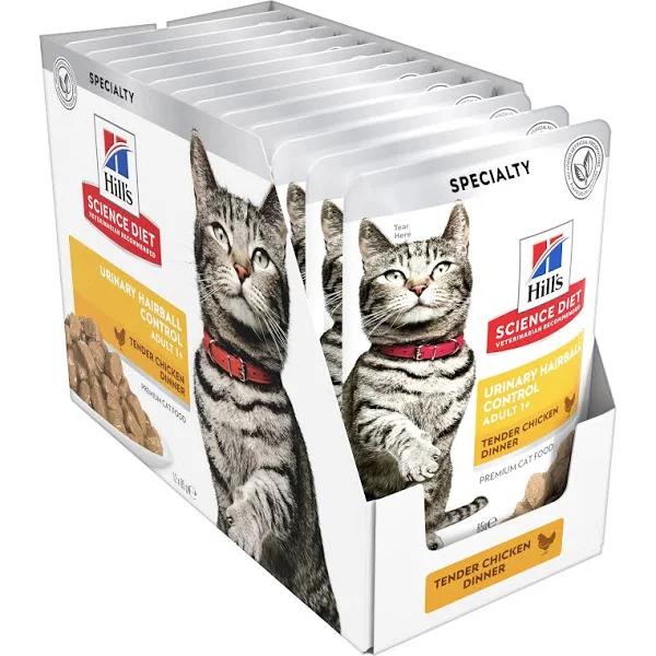 Hills Science Diet Urinary Hairball Control Adult Cat - Chicken Wet Food Pouches 85g 12